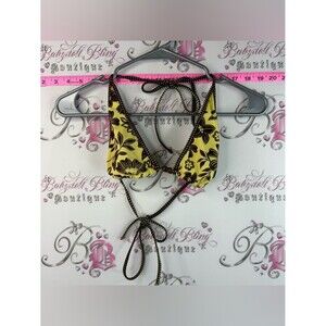 Pool Party Bralette Bathing suit top Yellow Floral Triangle with Brown Trim